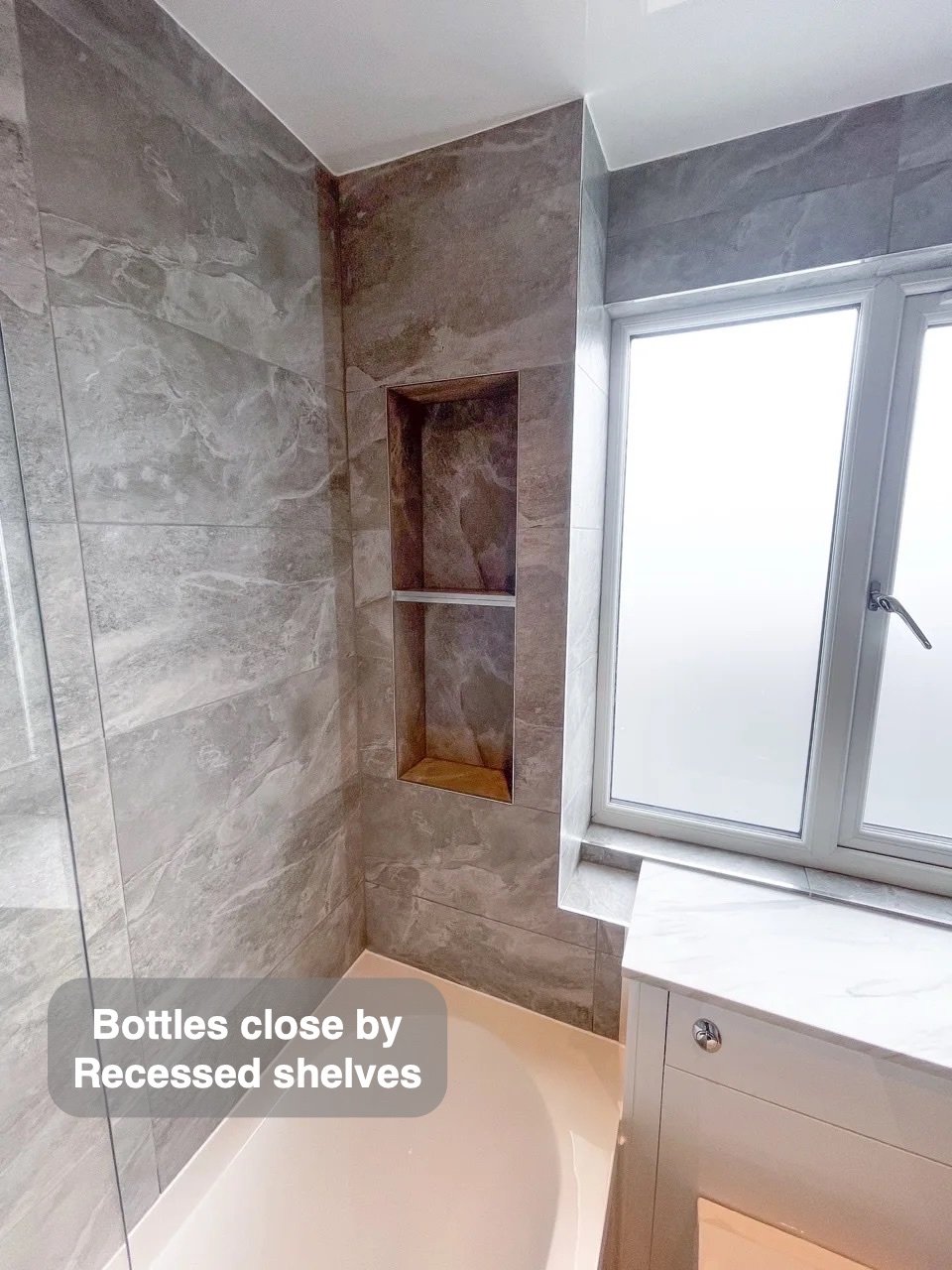 Bottles close at hand in the completed Bucksburn bathroom
