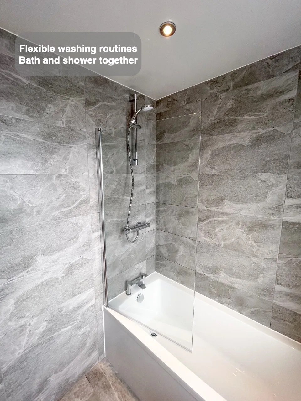 Bathing and showering together in the completed Bucksburn bathroom