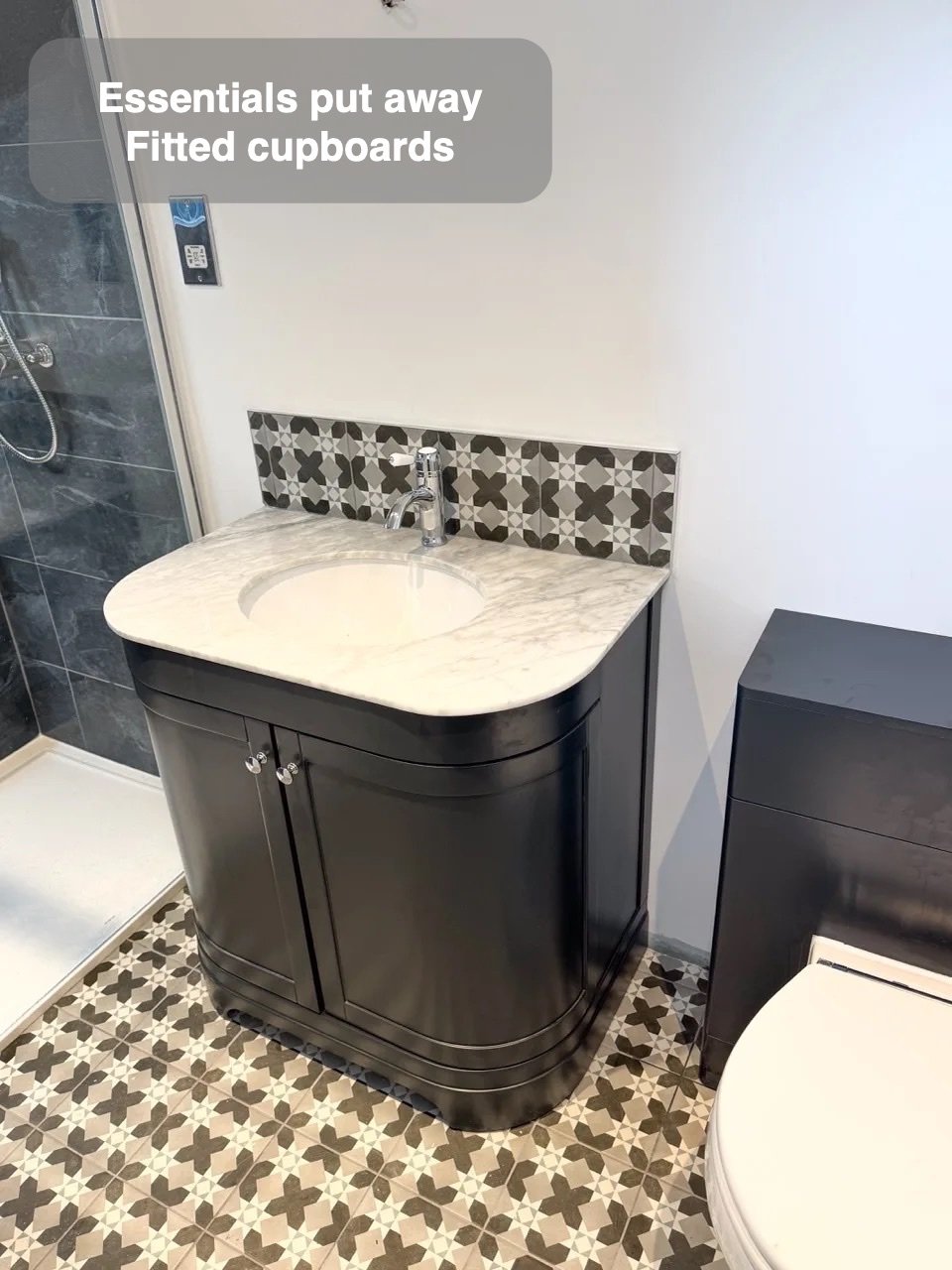 Storage fitted into the layout in Stockethill, Aberdeen bathroom