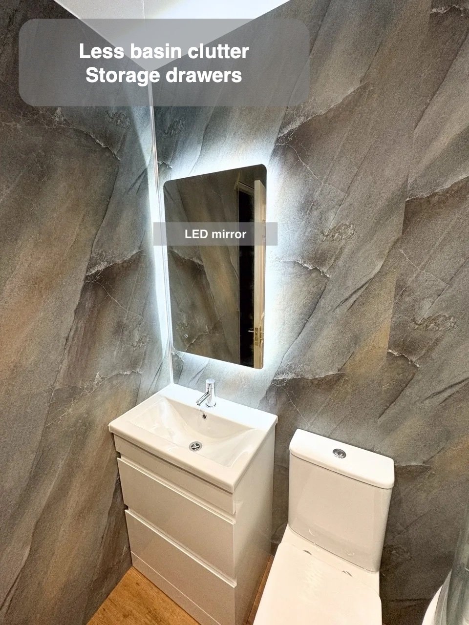 Drawer vanity and LED mirror