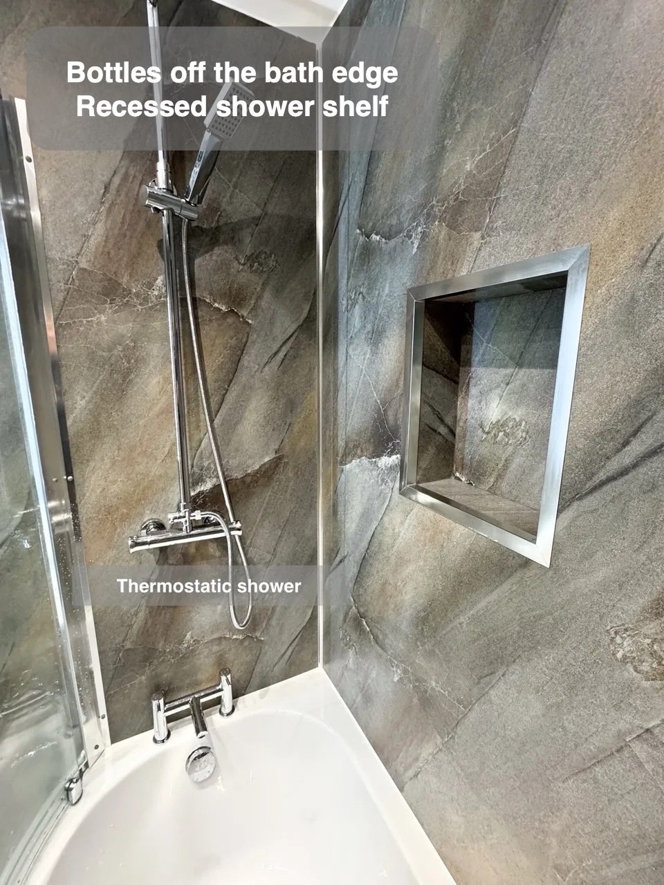 Shower handset and recessed shelf