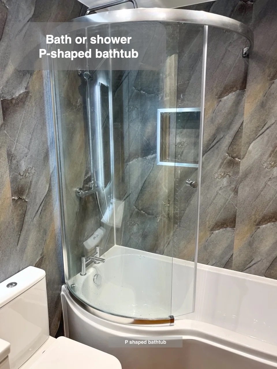Curved bath screen around shower area