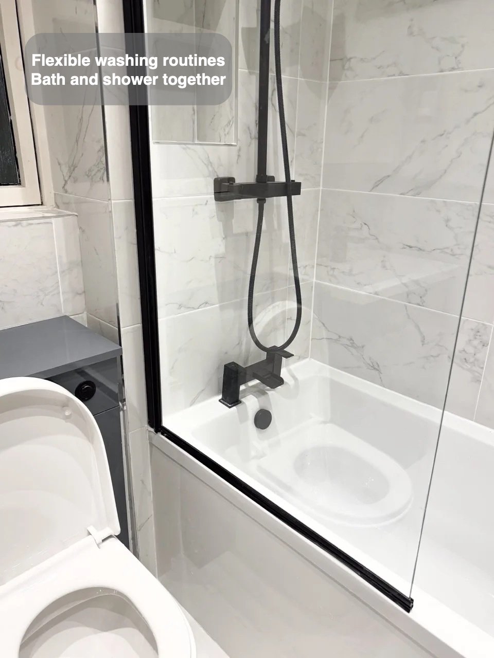 Bathing and showering together in the completed Peterculter bathroom