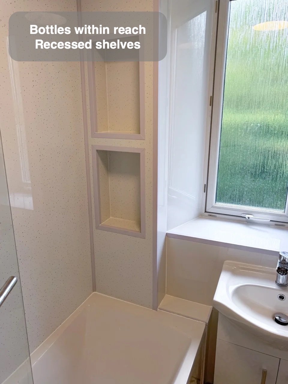 Bottles off the washing surface in Bucksburn, Aberdeen bathroom