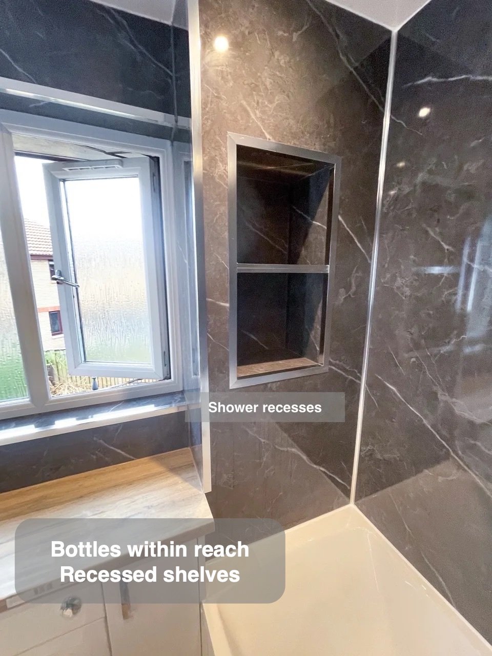 Bottles off the washing surface in Bridge of Don bathroom