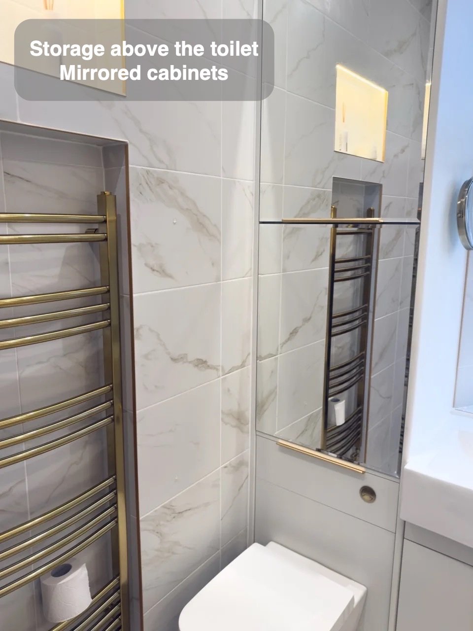 Storage around the toilet and basin in the completed Broomhill, Aberdeen bathroom