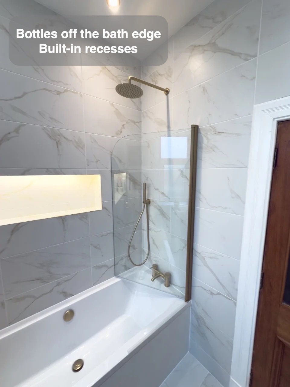 Bathing essentials inside the wall in the completed Broomhill, Aberdeen bathroom