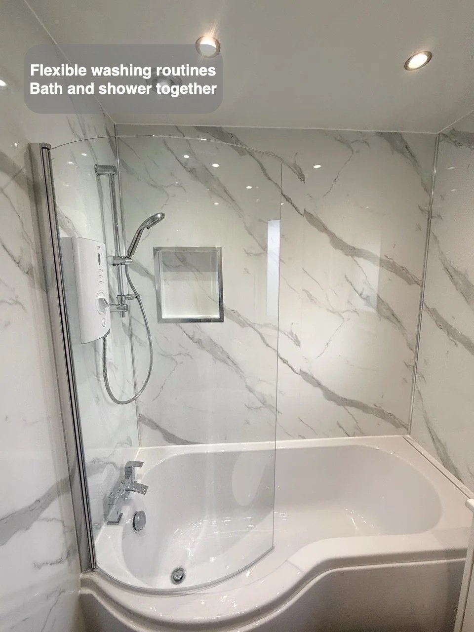 Bathing and showering together in the completed Westhill bathroom