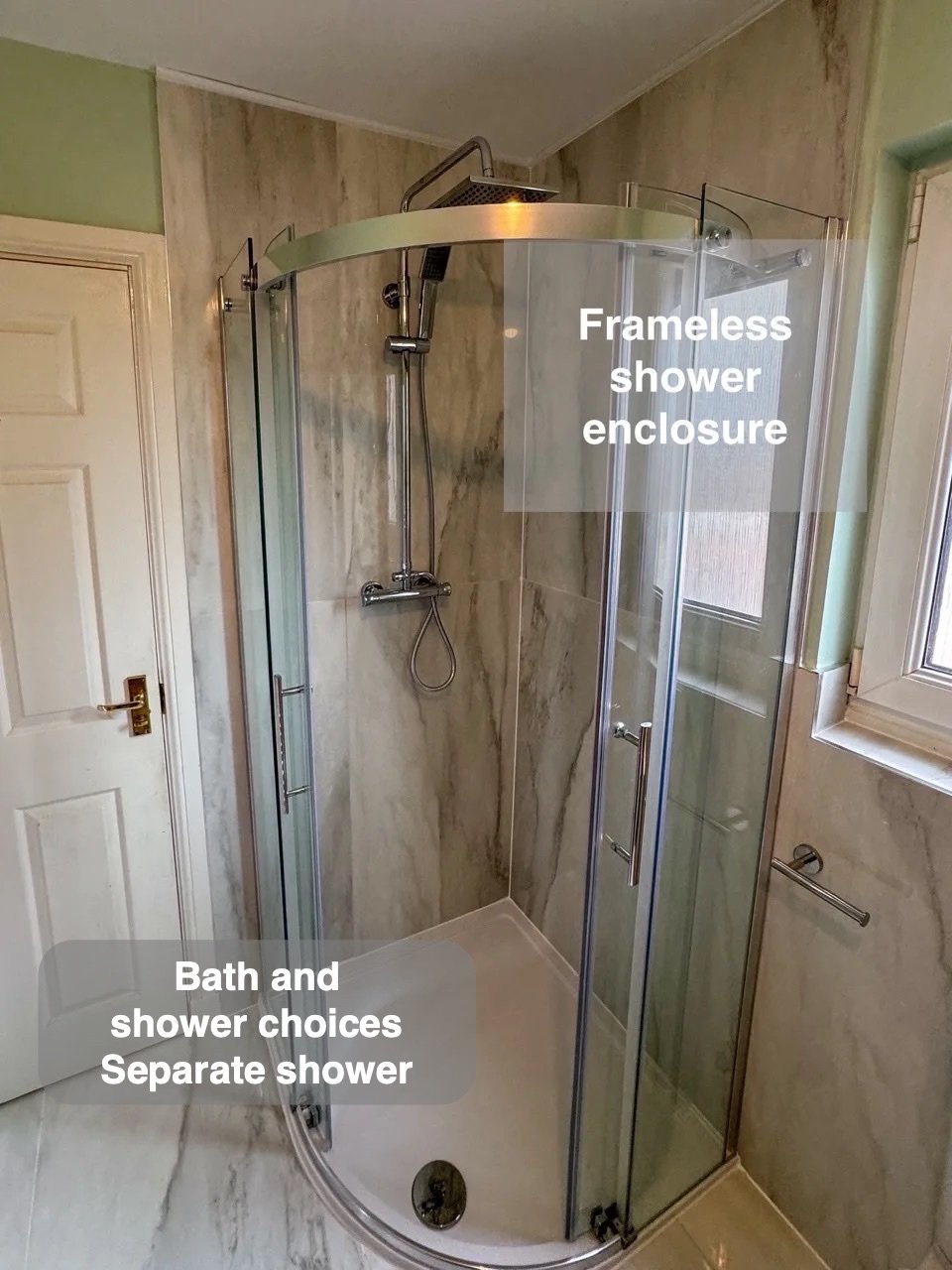 A shower with a curved front in the completed Kintore bathroom