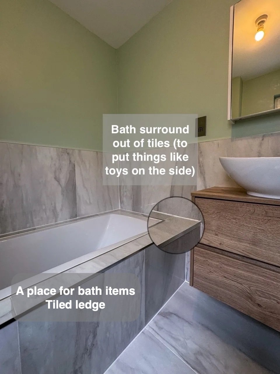 A useful edge around the bath in the completed Kintore bathroom