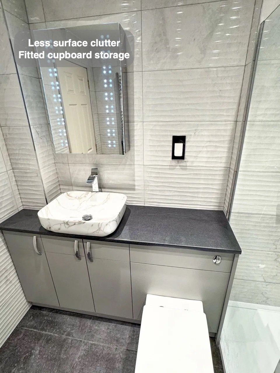 Custom furniture with marble-effect basin