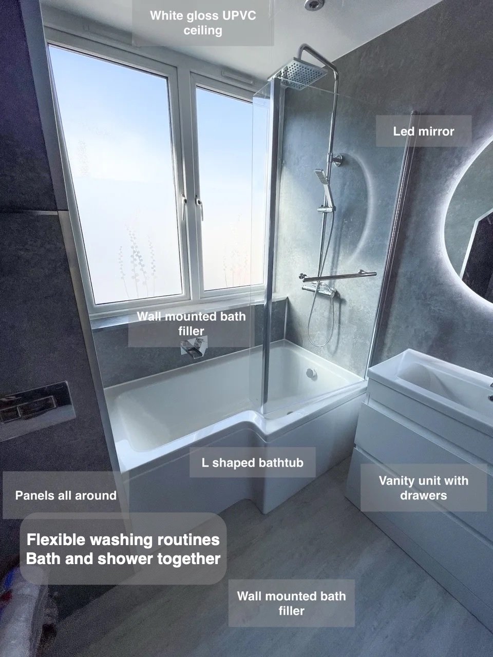 Bathing and showering together in the completed West End, Aberdeen bathroom