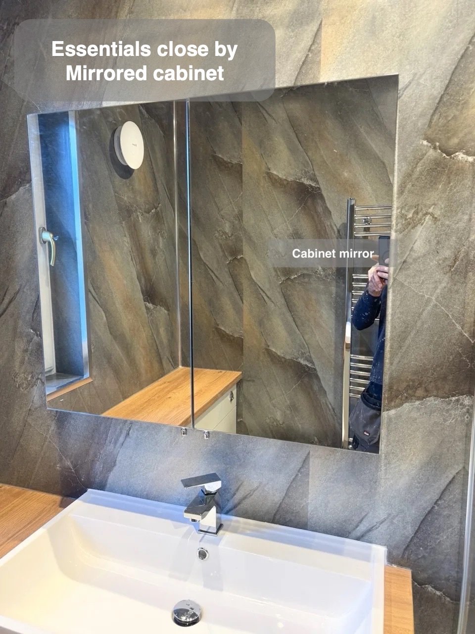Small items near the mirror in Mastrick, Aberdeen bathroom