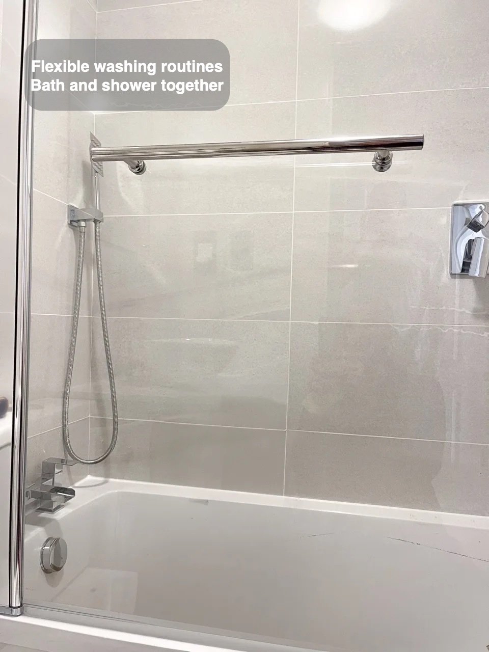 Bathing and showering together in the completed Danestone, Aberdeen bathroom