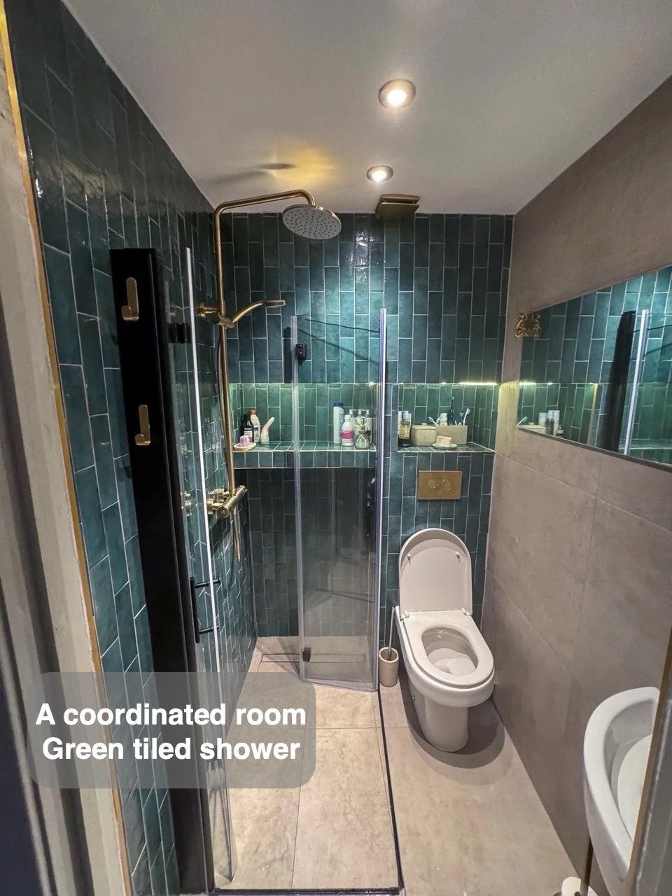 Green tiled shower