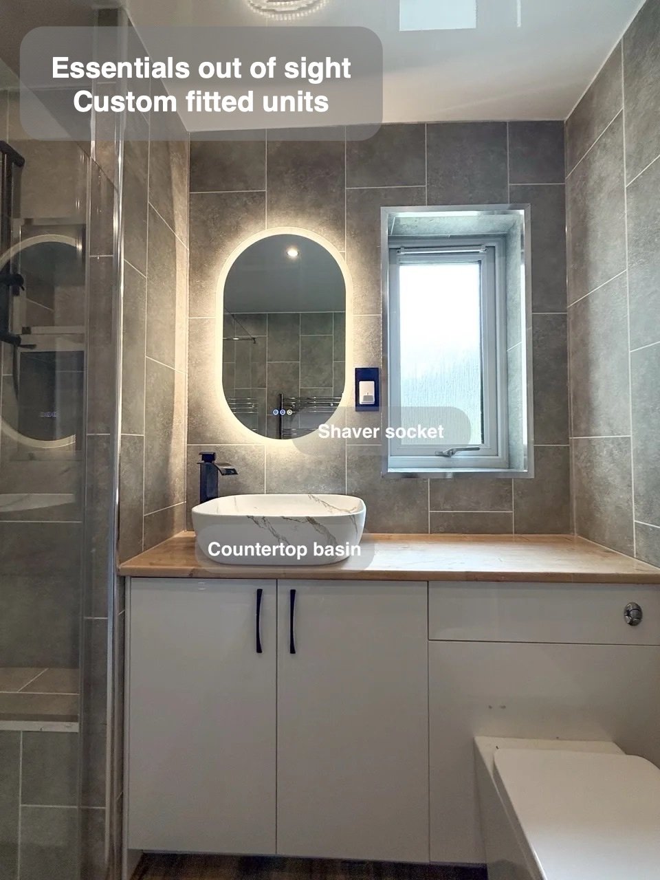 Storage made to fit in the completed Aberdeen bathroom