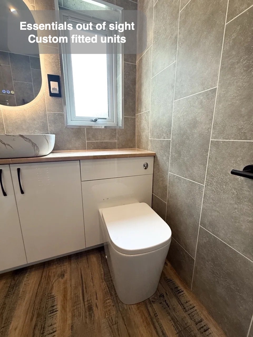 Storage made to fit in the completed Aberdeen bathroom