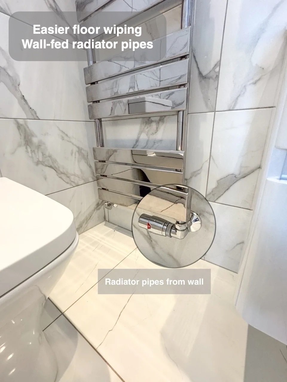 A clearer floor beneath the radiator in Inverurie bathroom