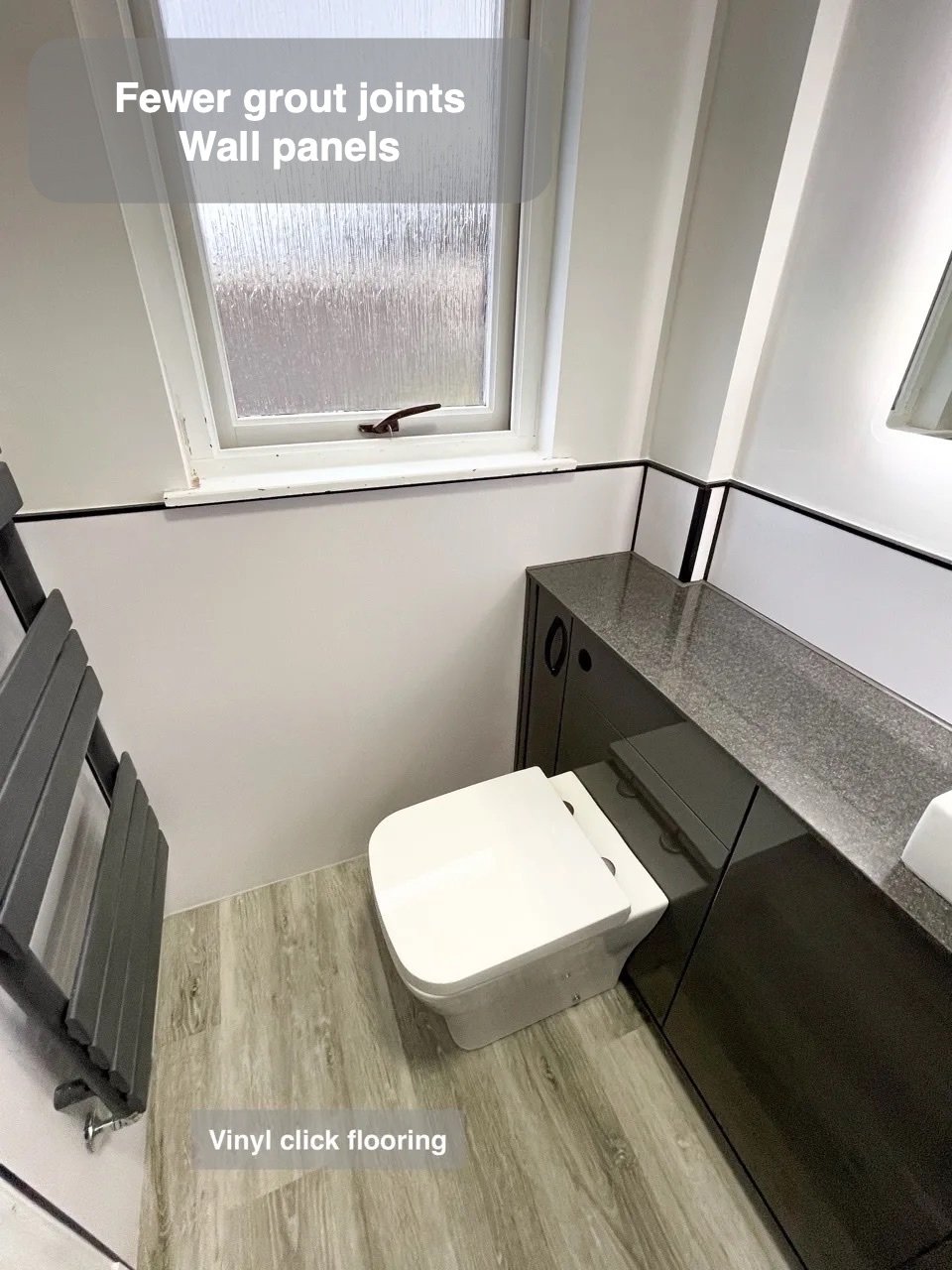 Broad surfaces for ordinary care in Stonehaven bathroom