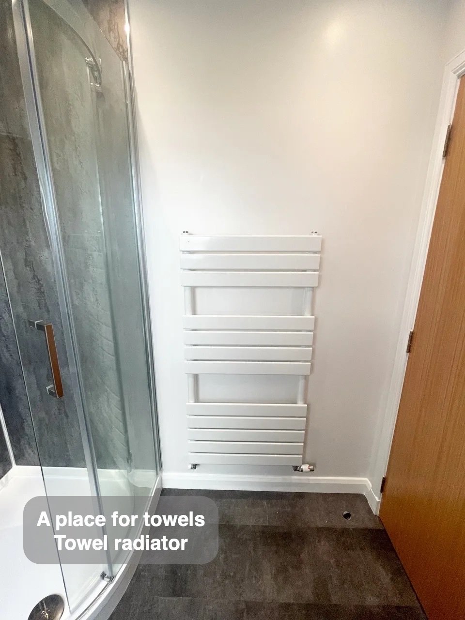 Towels have their own place in the completed Dyce bathroom