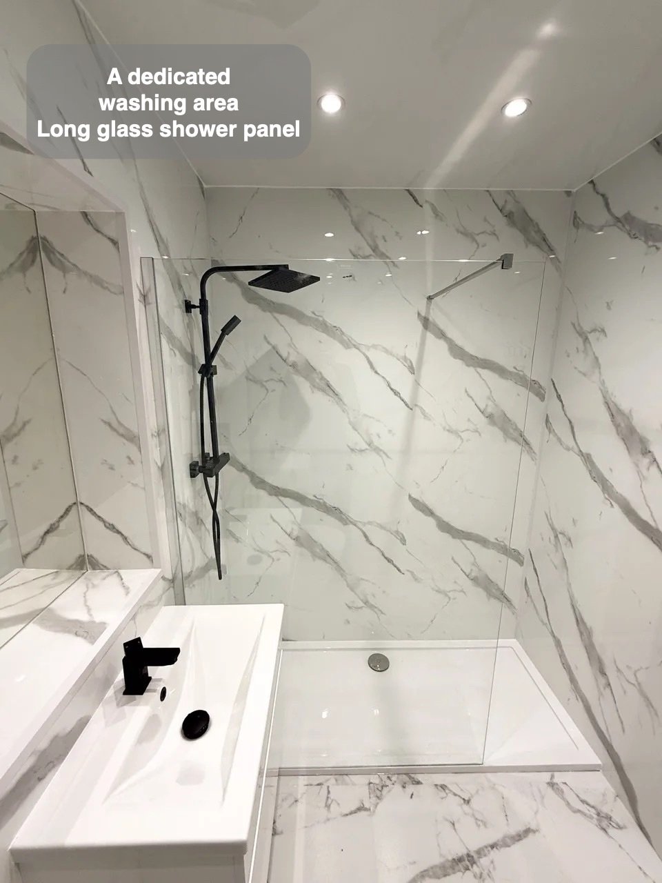 Long glass shower panel