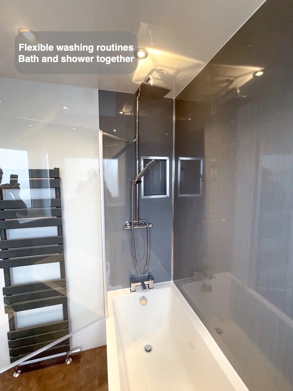 Bathing and showering together in the completed Westhill bathroom