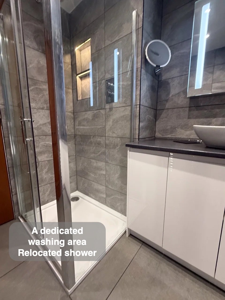 Relocated shower