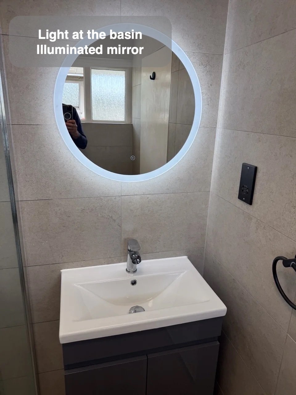 Storage close to the basin in the completed Stoneywood, Aberdeen bathroom
