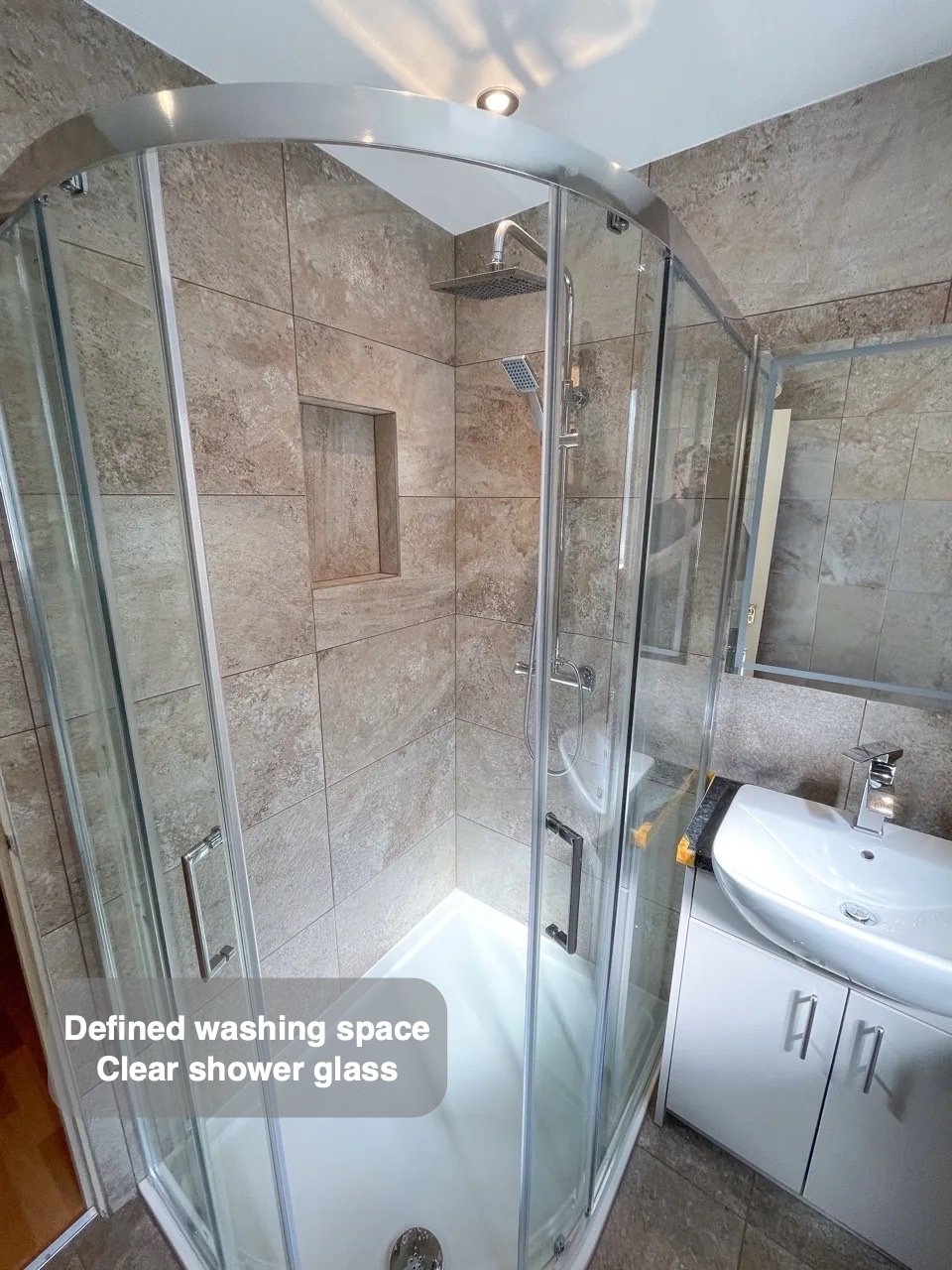 A dedicated place to shower in the completed West End, Aberdeen bathroom