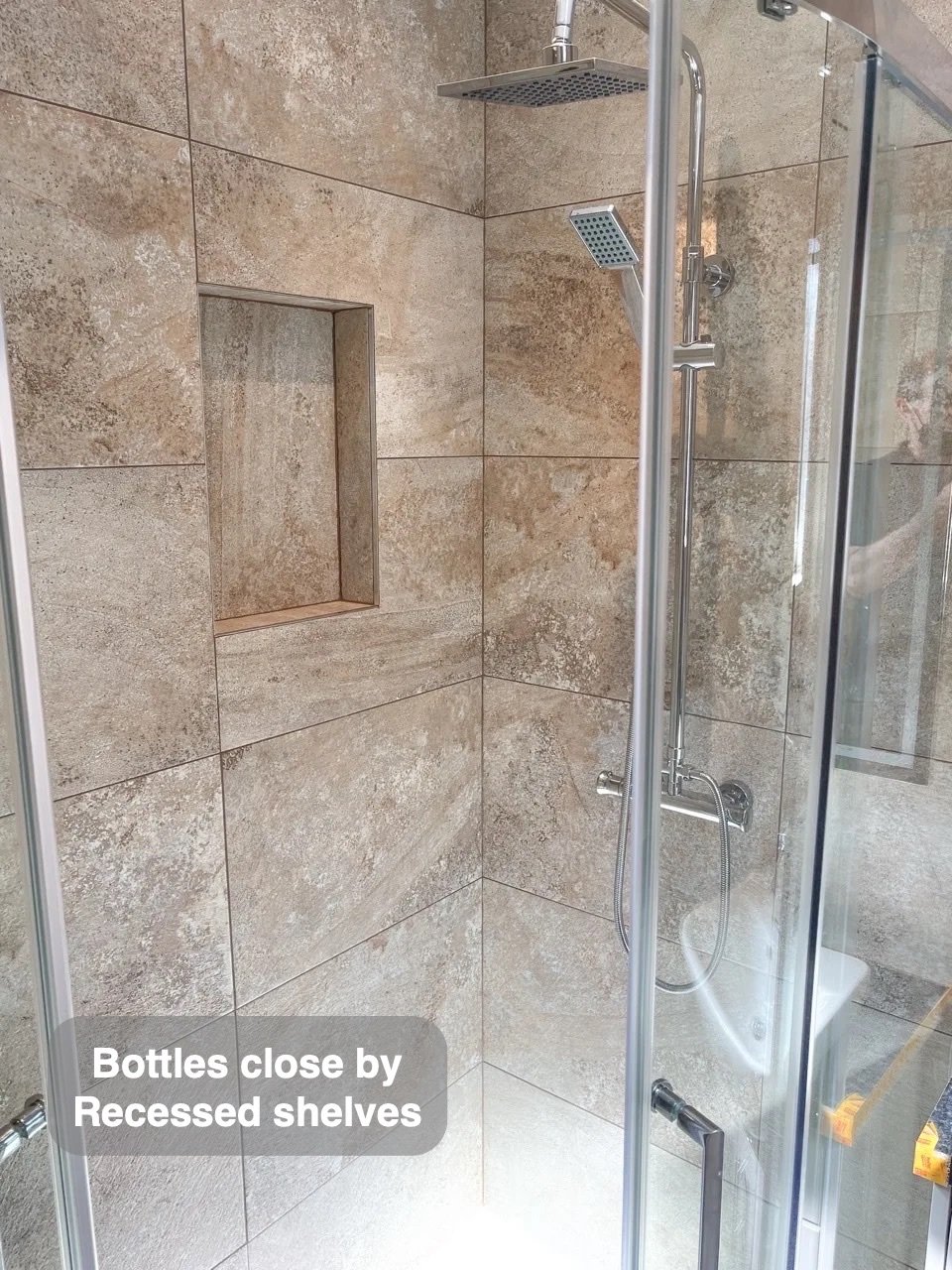 Bottles close at hand in the completed West End, Aberdeen bathroom