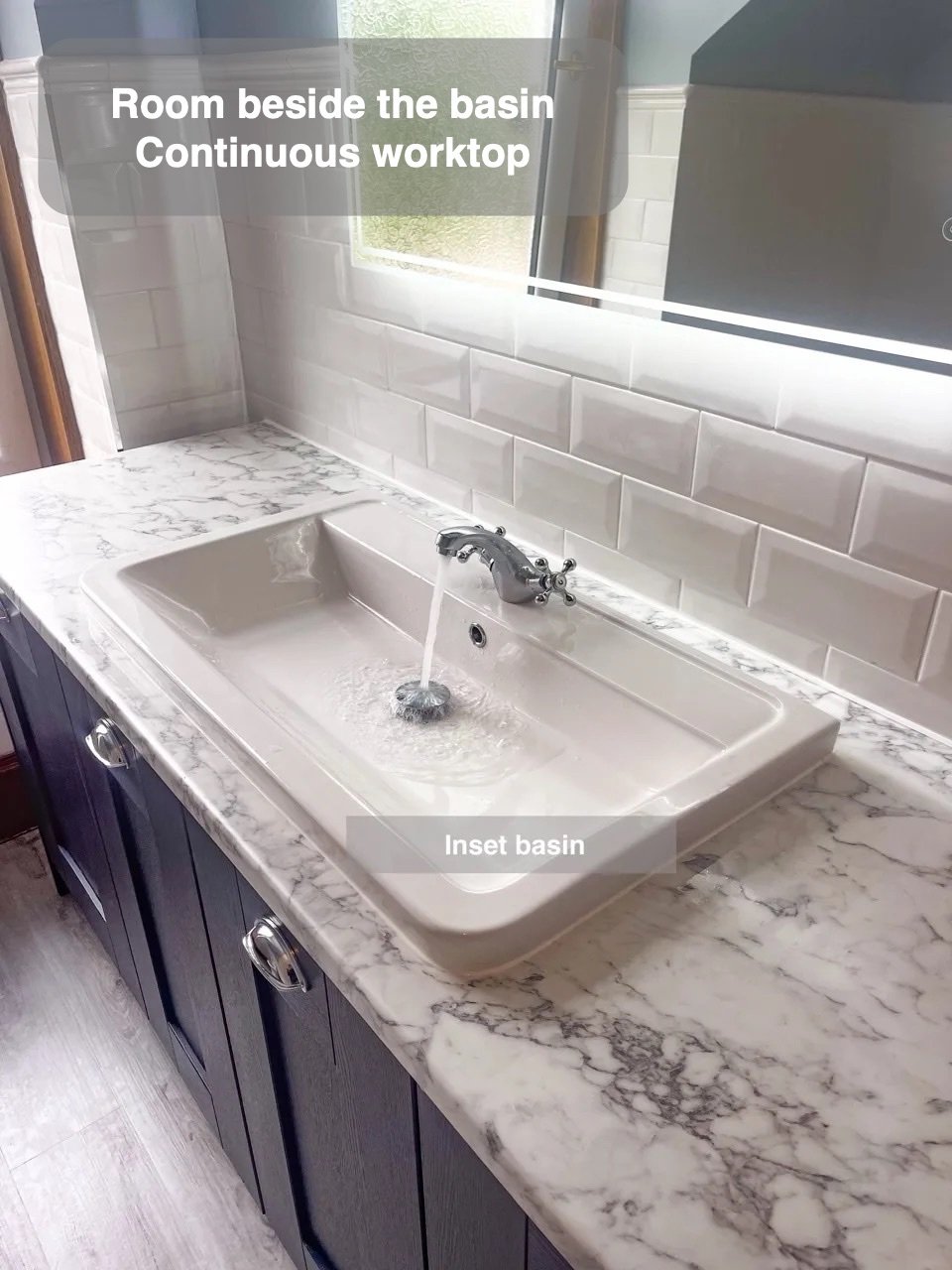 Basin and fitted storage beneath worktop