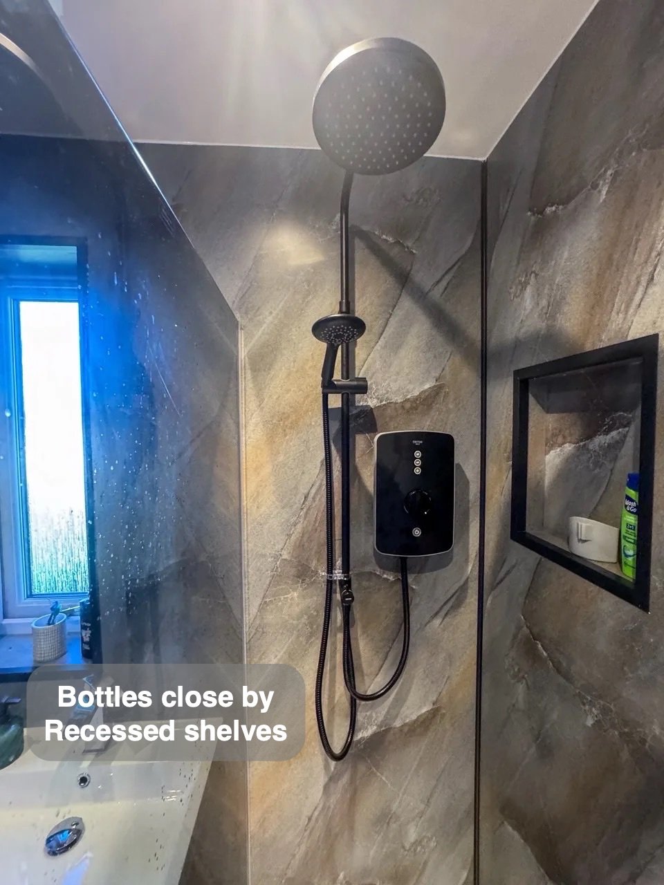 Bottles close at hand in the completed Mastrick bathroom