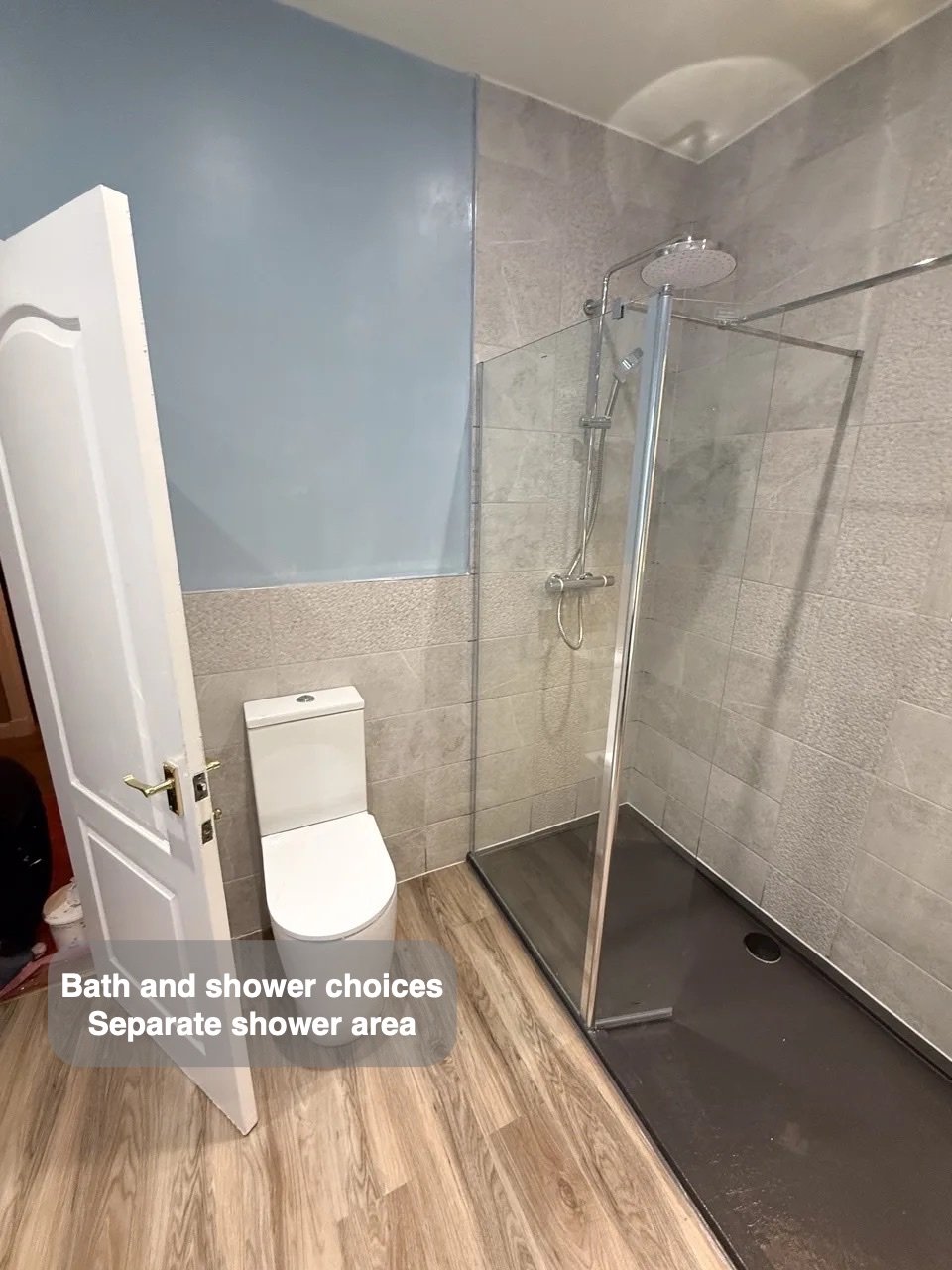 Shower and toilet from doorway