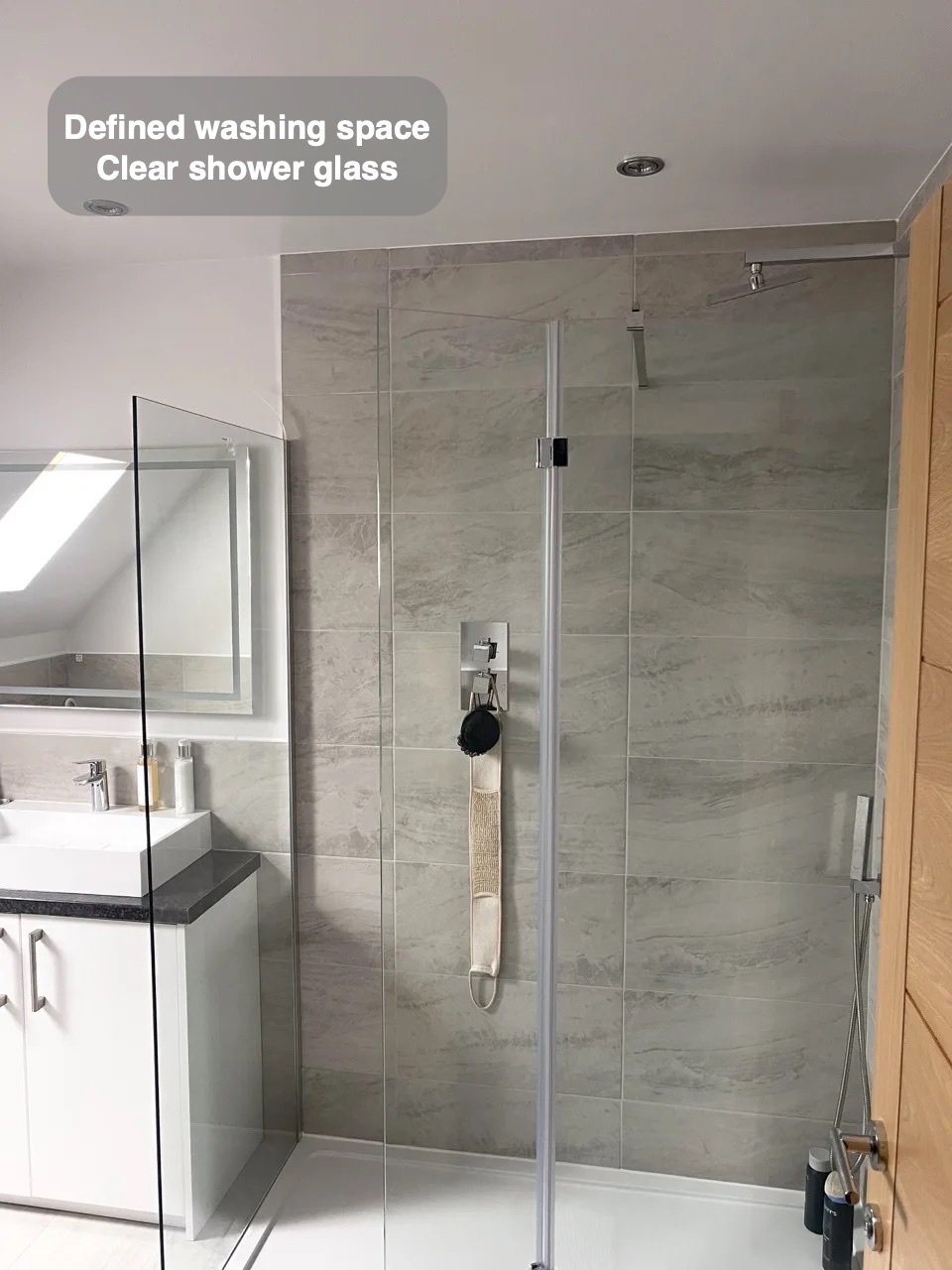 A dedicated place to shower in the completed Stonehaven bathroom