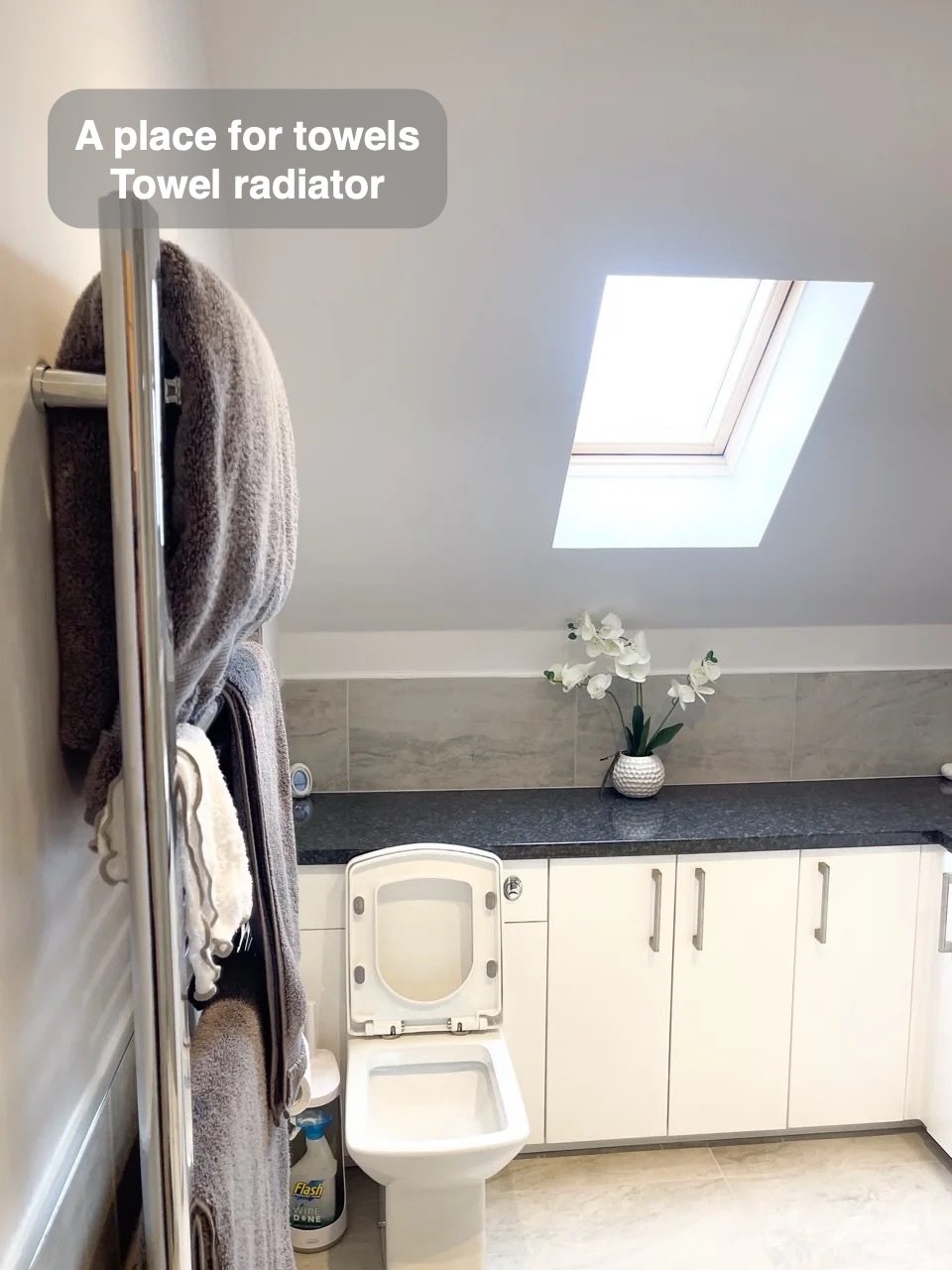 Towels have their own place in the completed Stonehaven bathroom