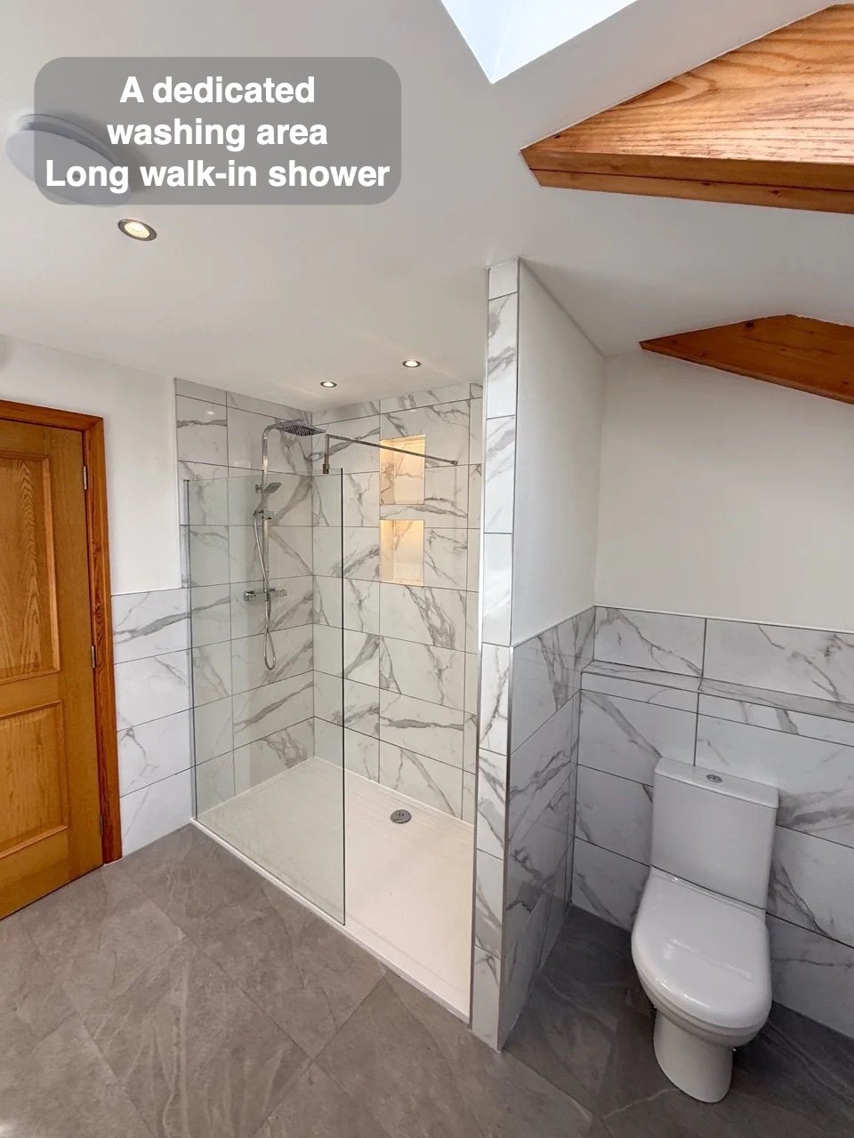 Long walk-in shower