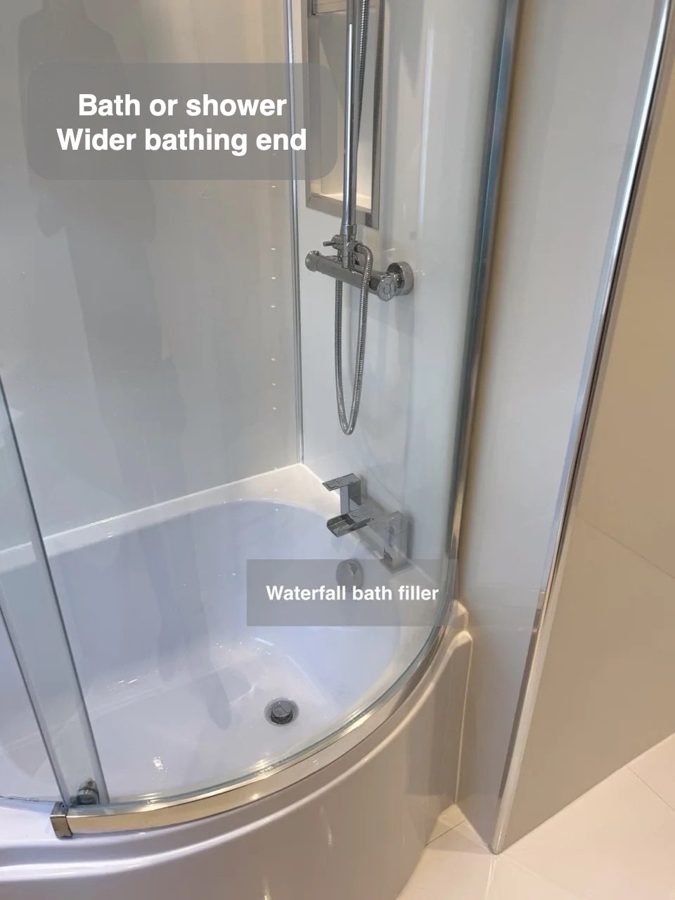 Bathing and showering in one place in the completed Cove bathroom